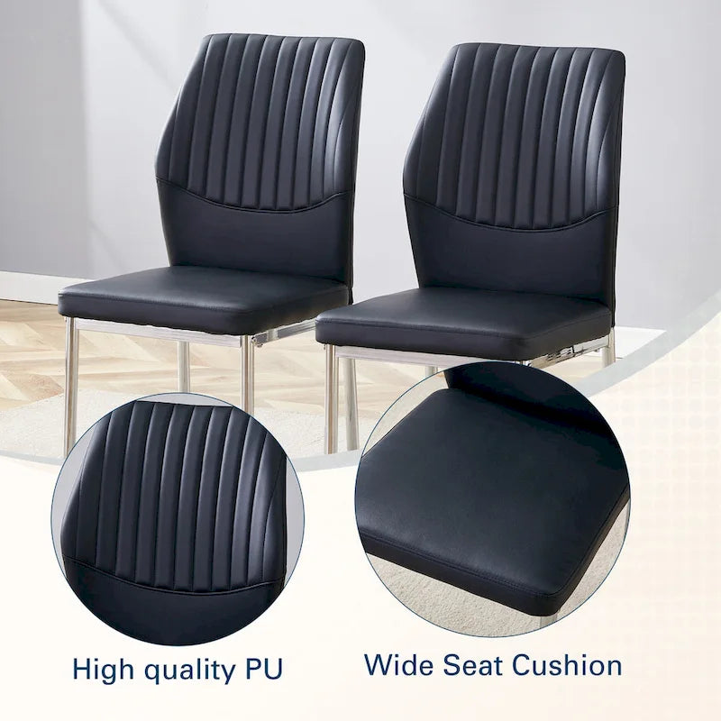 Ensemble de 6 chaises simples et élégantes, chaises de salle à manger en PU haute résilience avec pieds en métal argenté, chaises d'appoint sans accoudoirs pour la cuisine