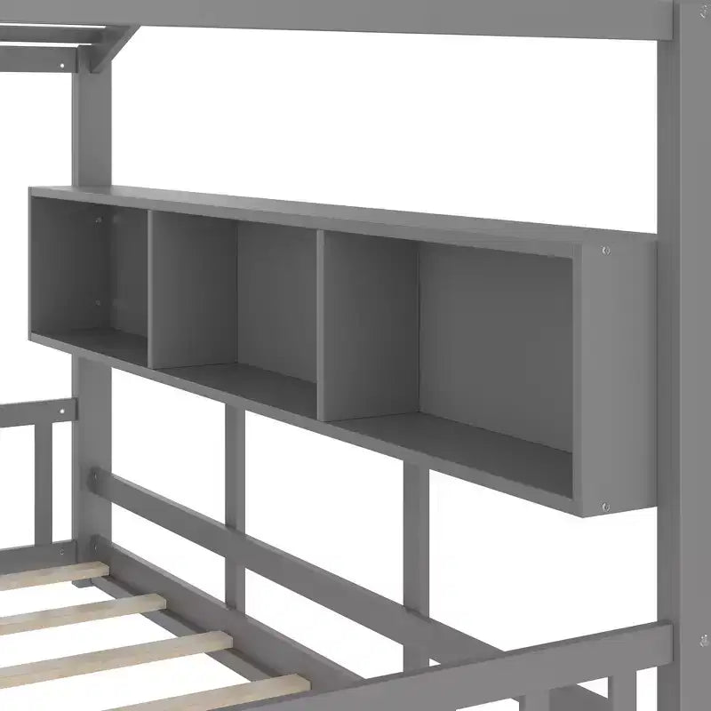 Bodenbett in Hausform für Kinder, Montessori-Spielhausbett mit Ablagefach und Dachdesign