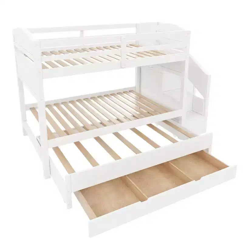 Struttura letto a castello singolo Whisen XL con letto estraibile, letto a castello con contenitore, legno massello, scala contenitore, armadio, 3 cassetti, per bambini
