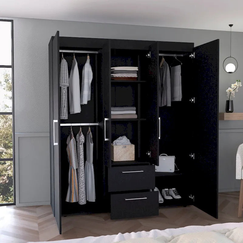 Kleiderschrank Bariloche mit Kleiderstangen, Regalböden und 2 Schubladen