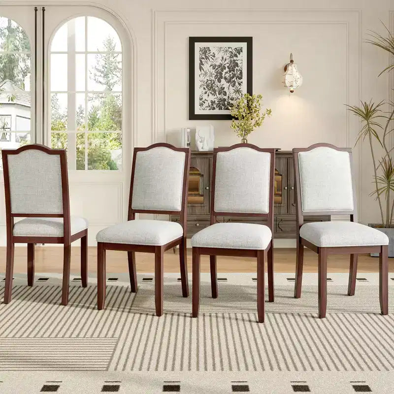 Ensemble de 4 chaises de salle à manger de style champêtre avec dossiers hauts et assises rembourrées
