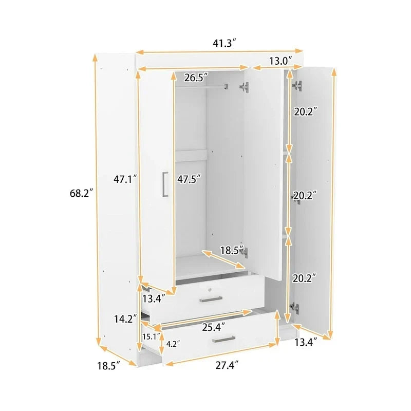 Armoire à 3 portes avec 2 tiroirs