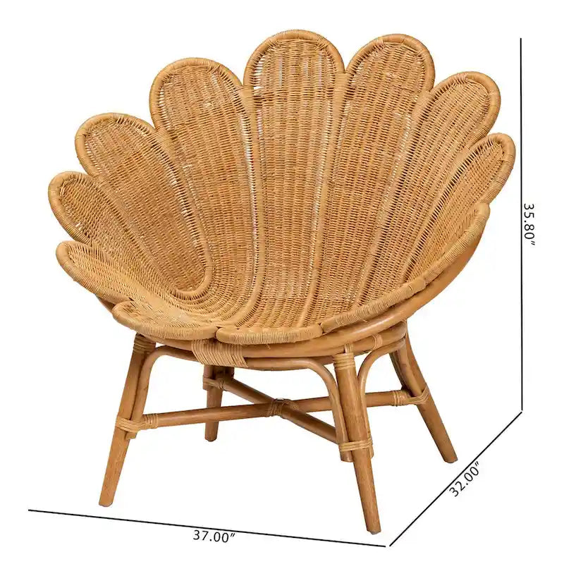 Blossom Akzentstuhl in Blumenform aus honigfarbenem Rattan im Boho-Stil
