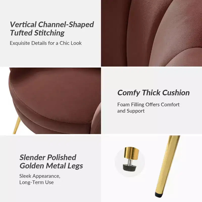 Fauteuil tonneau confortable avec pieds en métal doré, fauteuil d’appoint pour le salon