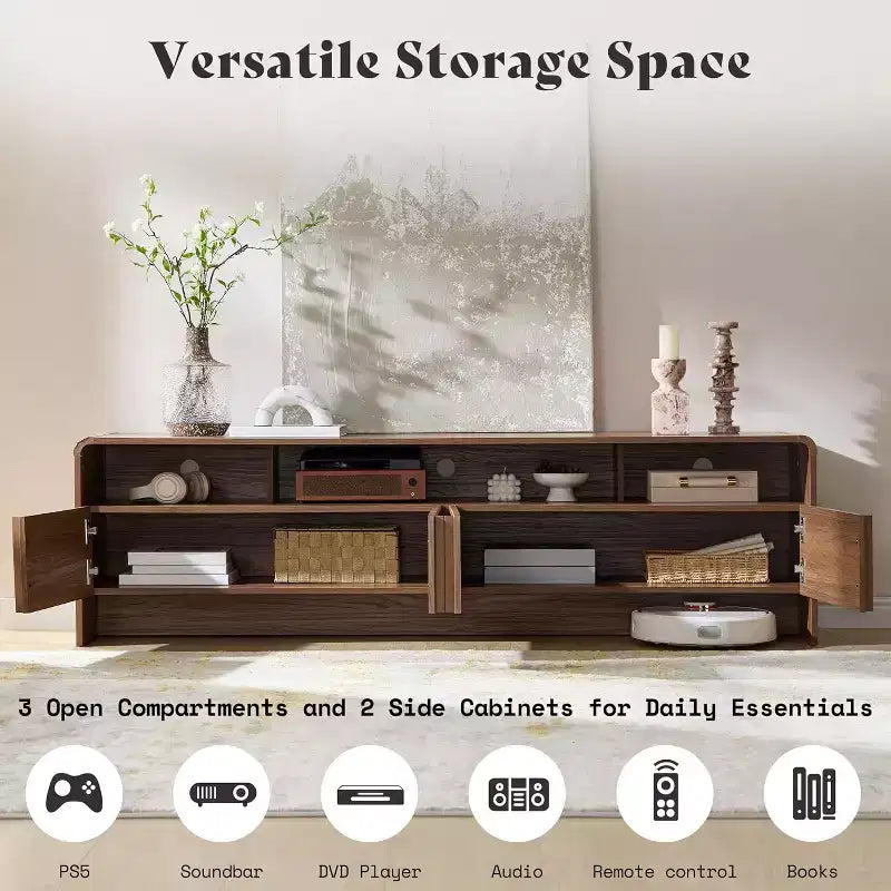 AMERLIFE 70 Modern TV Stand with Fluted Design & Storage Cabinets, for TVs up to 80, Wood Entertainment Center Media Console for Living Room