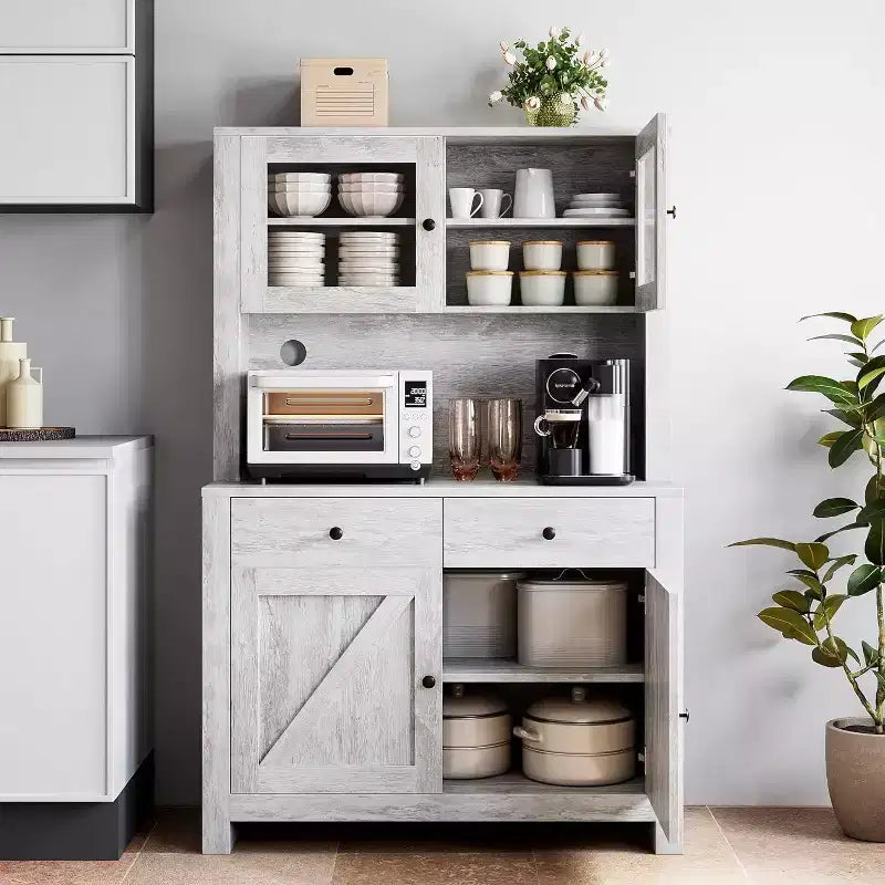 Dispensa da cucina con supporto per microonde, mobile a credenza con buffet e ripiani regolabili, per cucina e sala da pranzo