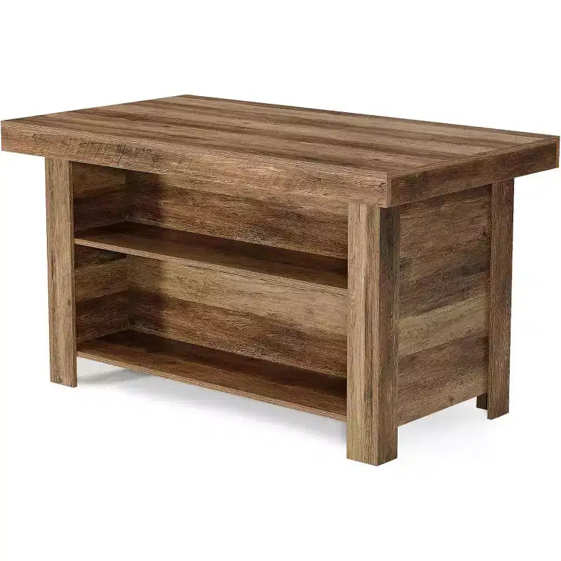 Lantine Kücheninsel mit Stauraum, 55 Inches, 3-stufiger, feststehender Holztisch, moderner Bartisch mit Ablage für die Küche, rustikales Braun