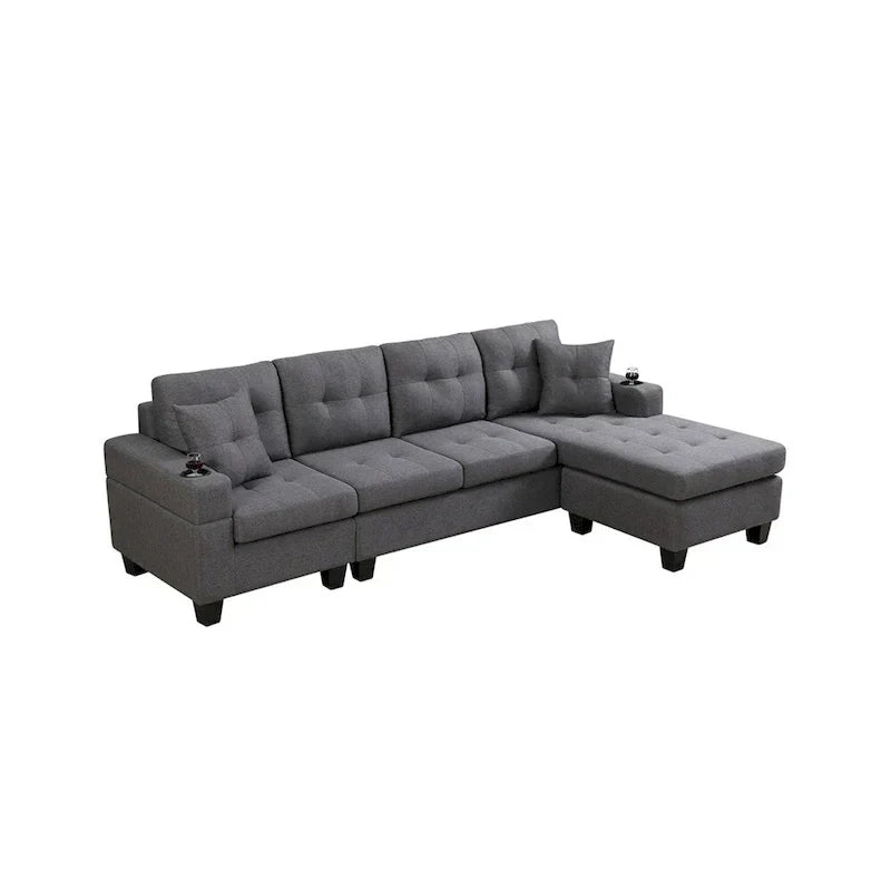 Canapé modulaire pour salon avec méridienne en forme de L et porte-gobelet