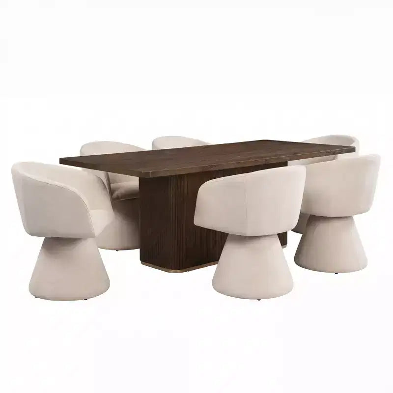 Set da pranzo moderno Christopher Knight Home Yodsak da 7 pezzi in legno e metallo con sedie girevoli a 180
