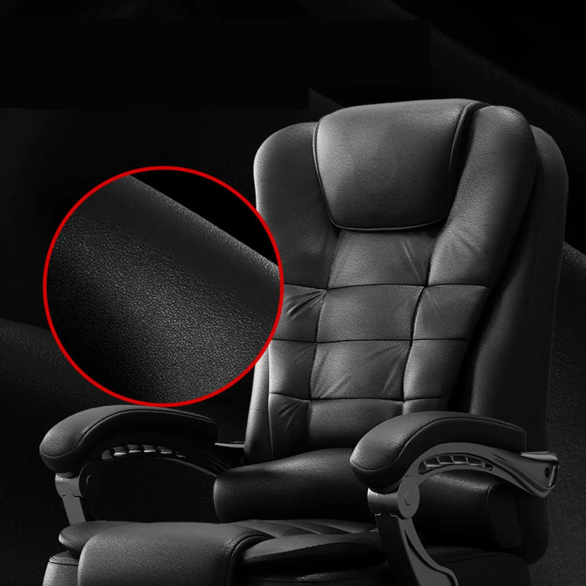 Fauteuil de bureau pivotant ergonomique en cuir noir avec repose-pieds