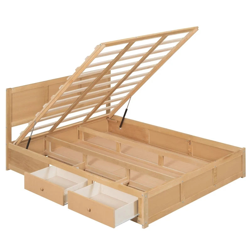 Houten platformbed met opbergruimte eronder en 2 lades