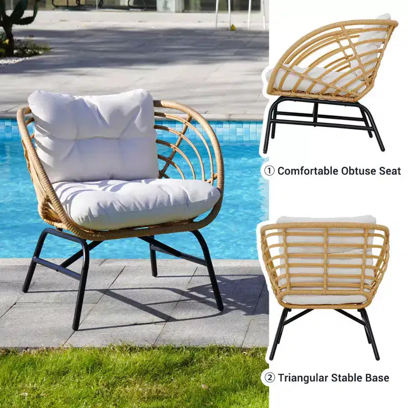 Ensemble de patio d’extérieur en osier GRANDPATIO de 5 pièces avec causeuse