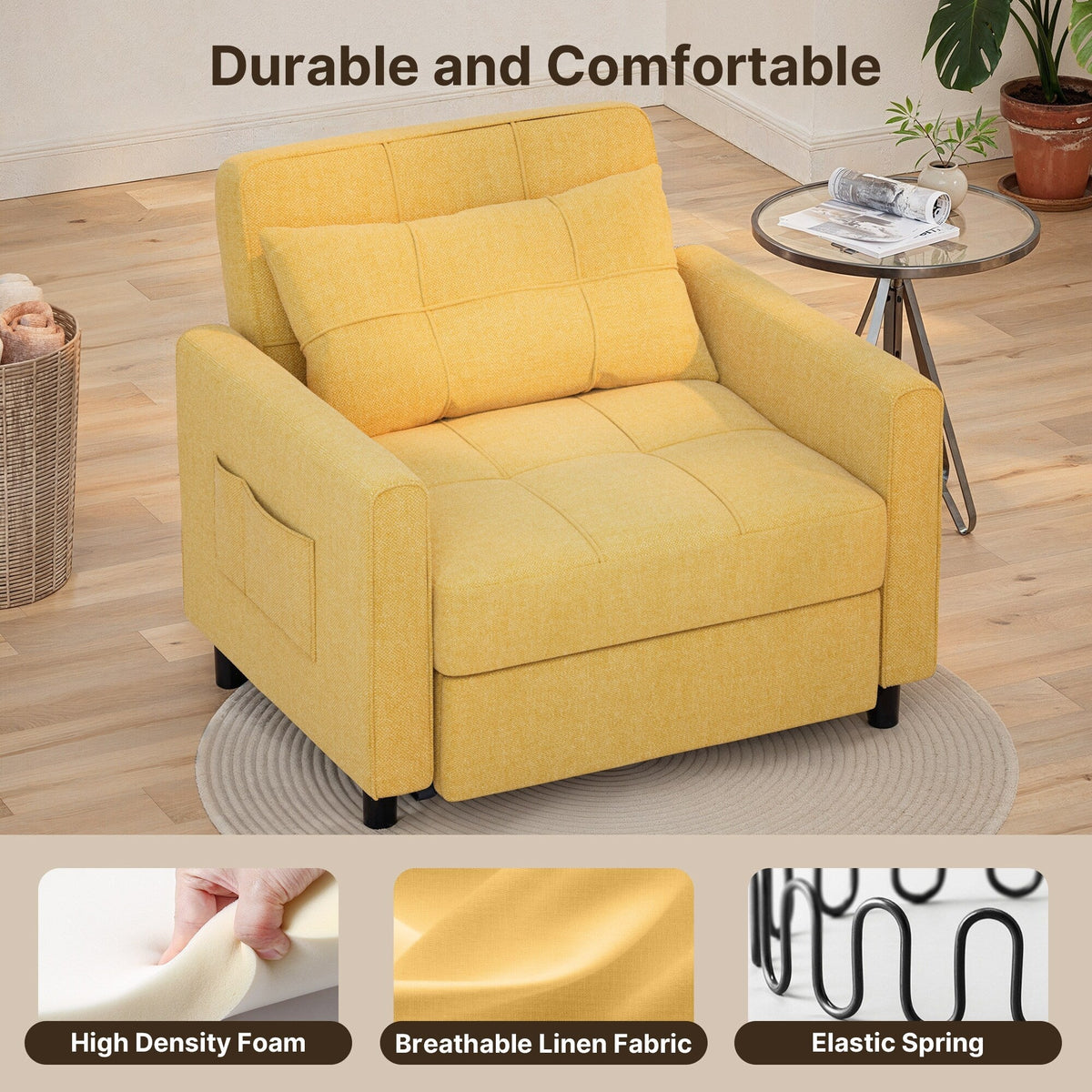 Divano letto trasformabile 3 in 1 con schienale regolabile, poltrona-divano estraibile, letto pieghevole convertibile per soggiorno