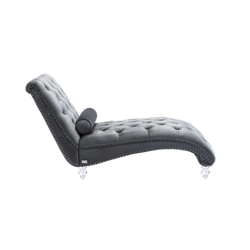 Gepolsterte Samt-Chaiselongue mit Knopfheftung, Liegefunktion, Kissen und Acrylfüßen