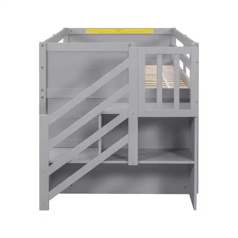 Lit mezzanine bas en bois massif, format simple, 94.6L x 42.3W, avec escalier, tiroir et étagère, design moderne et épuré
