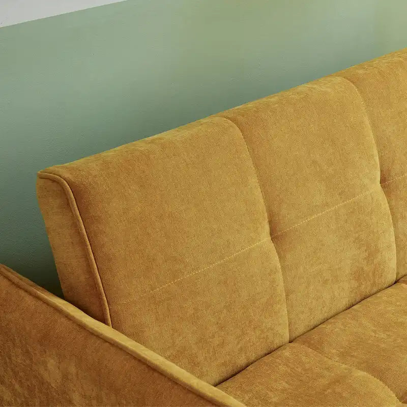 Gele slaapbank van chenille, uittrekbaar - 39.00 x 53.50 x 31.50