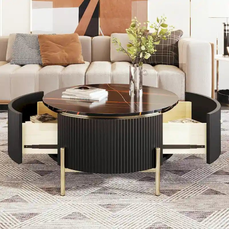 Table basse ronde moderne de 31.5 avec grand tiroir de rangement
