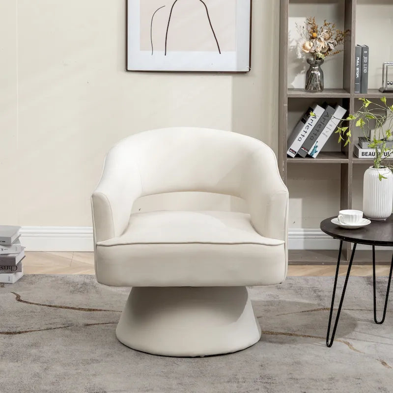 Moderner drehbarer Samt-Sessel im Fassdesign für das Wohnzimmer mit gesteppter Rückenlehne