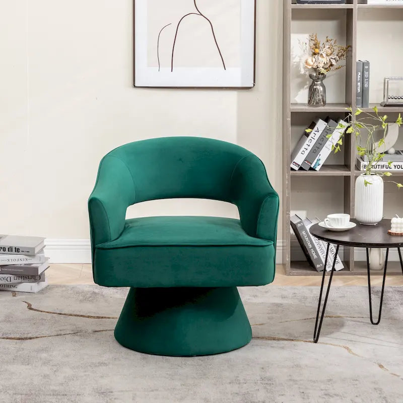Moderner drehbarer Samt-Sessel im Fassdesign für das Wohnzimmer mit gesteppter Rückenlehne