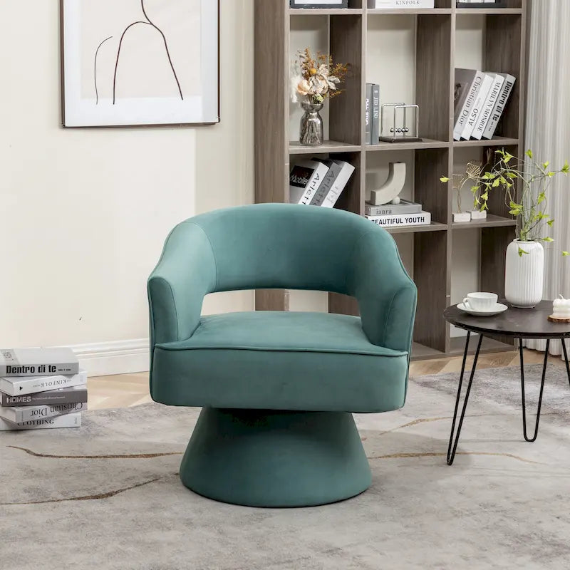 Moderner drehbarer Samt-Sessel im Fassdesign für das Wohnzimmer mit gesteppter Rückenlehne