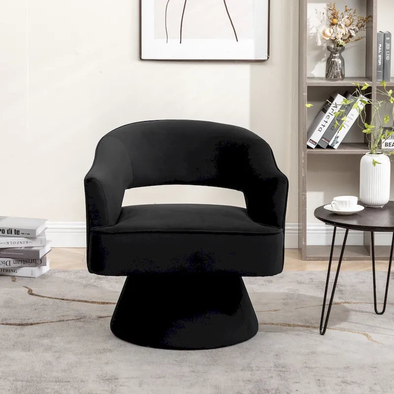 Moderner drehbarer Samt-Sessel im Fassdesign für das Wohnzimmer mit gesteppter Rückenlehne