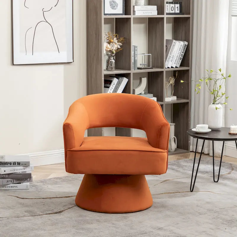 Moderner drehbarer Samt-Sessel im Fassdesign für das Wohnzimmer mit gesteppter Rückenlehne