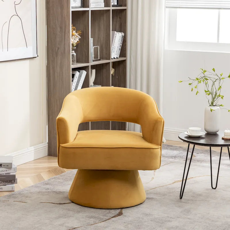 Moderner drehbarer Samt-Sessel im Fassdesign für das Wohnzimmer mit gesteppter Rückenlehne