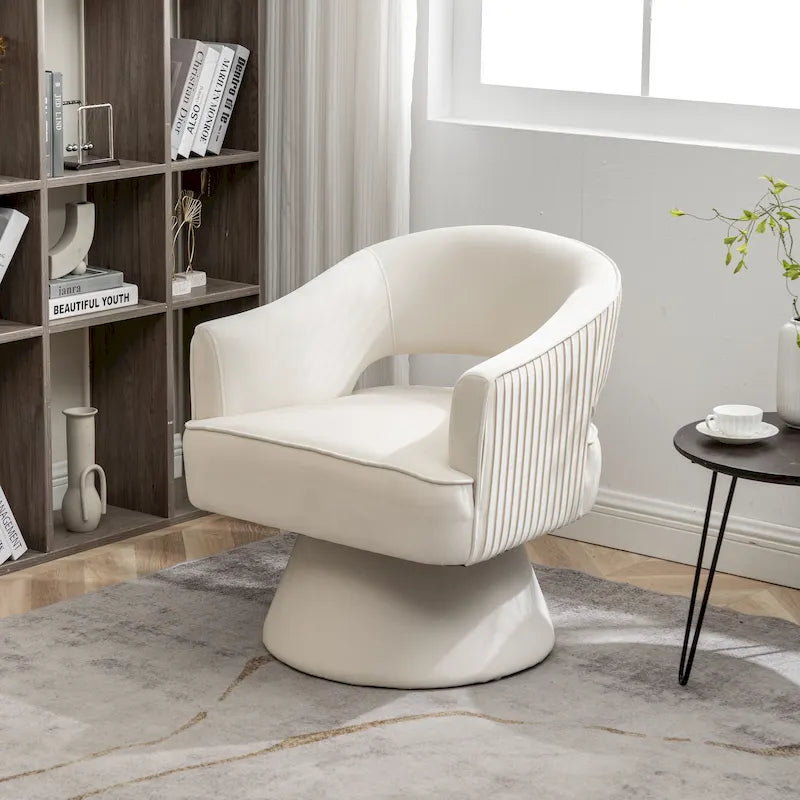 Modren Velvet Living Room Swivel Arm Barrel Chair with Tufted Back