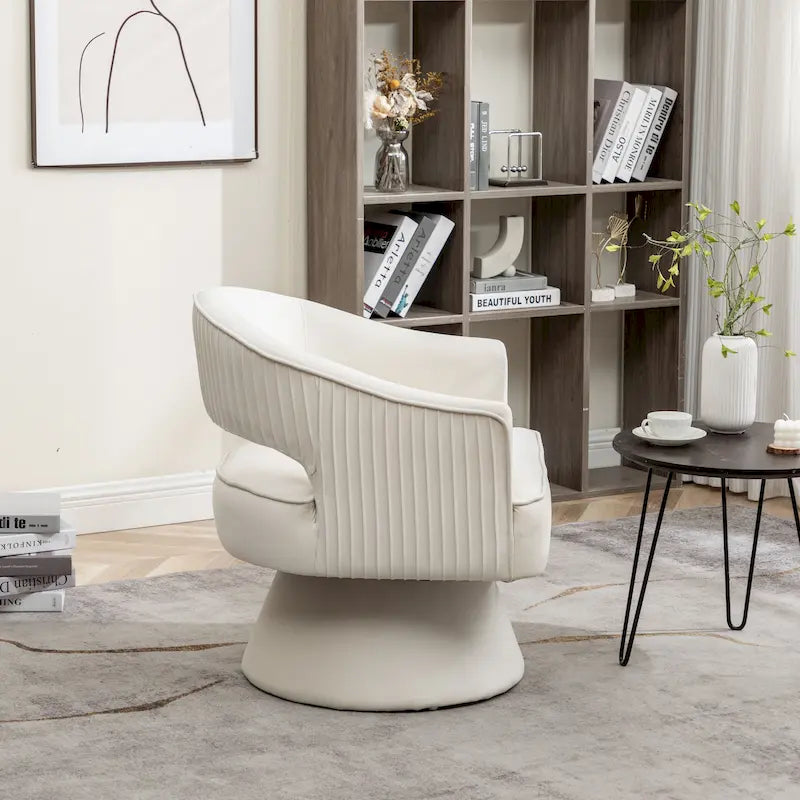 Moderner drehbarer Samt-Sessel im Fassdesign für das Wohnzimmer mit gesteppter Rückenlehne
