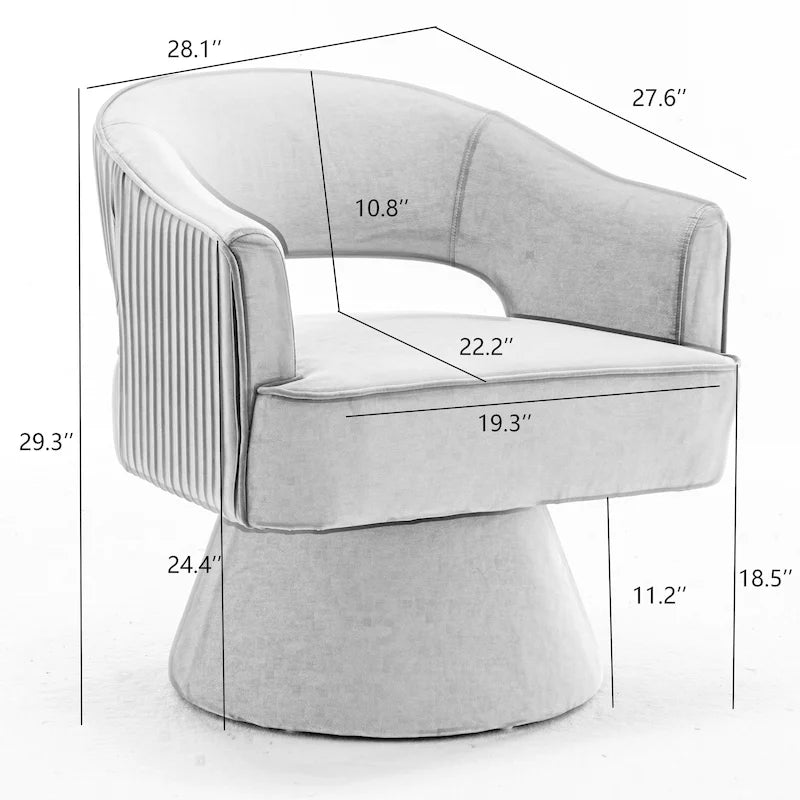 Modren Velvet Living Room Swivel Arm Barrel Chair with Tufted Back