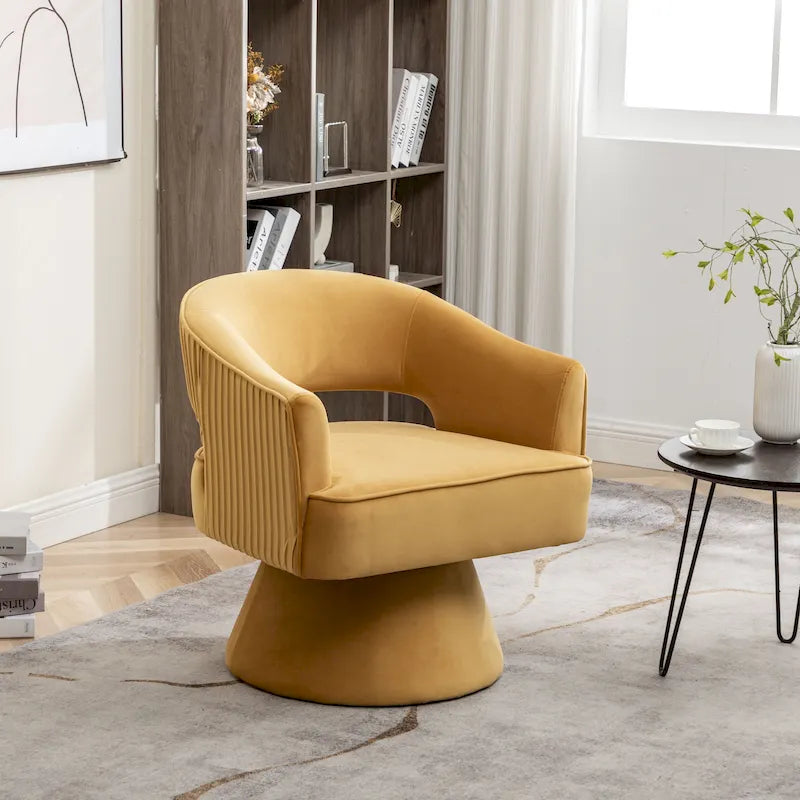 Modren Velvet Living Room Swivel Arm Barrel Chair with Tufted Back