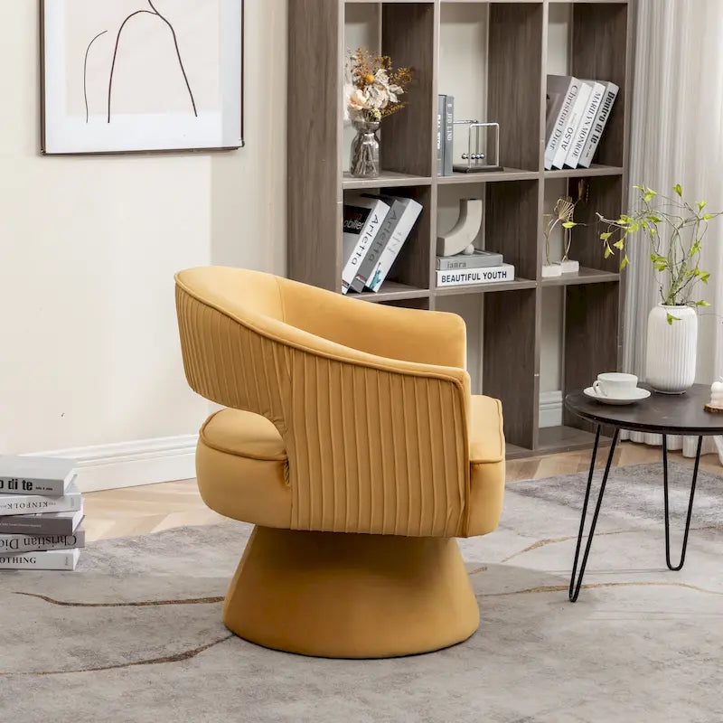 Modren Velvet Living Room Swivel Arm Barrel Chair with Tufted Back