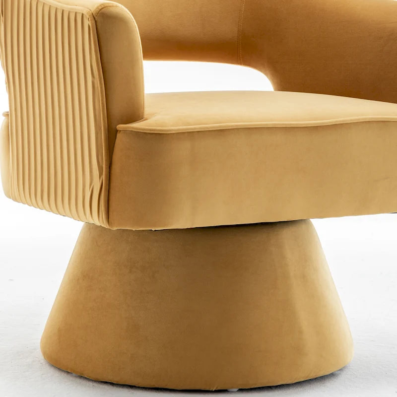 Modren Velvet Living Room Swivel Arm Barrel Chair with Tufted Back