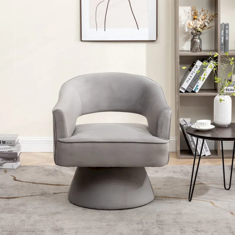 Modren Velvet Living Room Swivel Arm Barrel Chair with Tufted Back