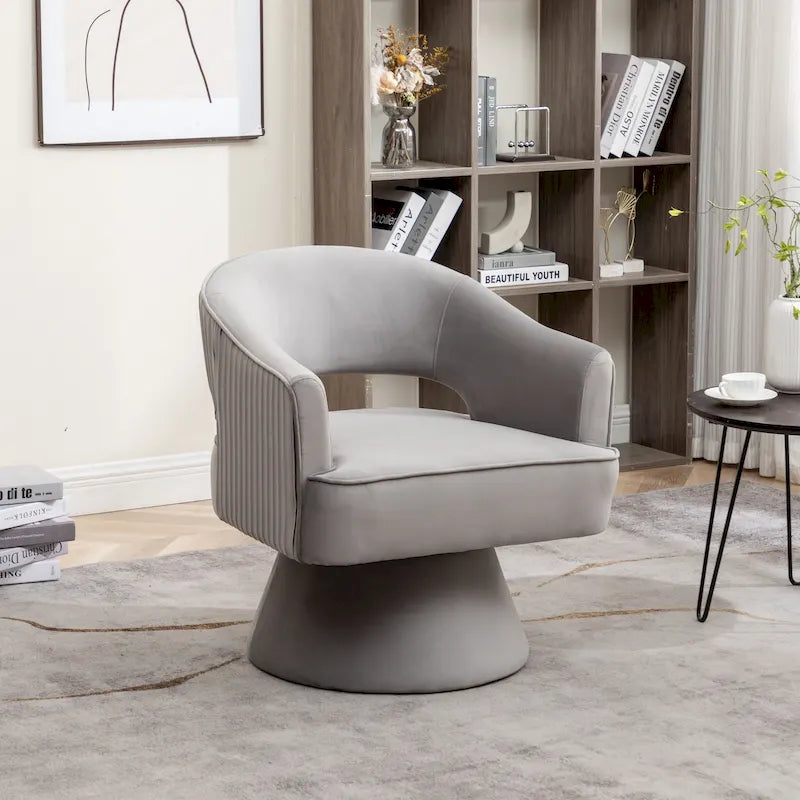 Modren Velvet Living Room Swivel Arm Barrel Chair with Tufted Back