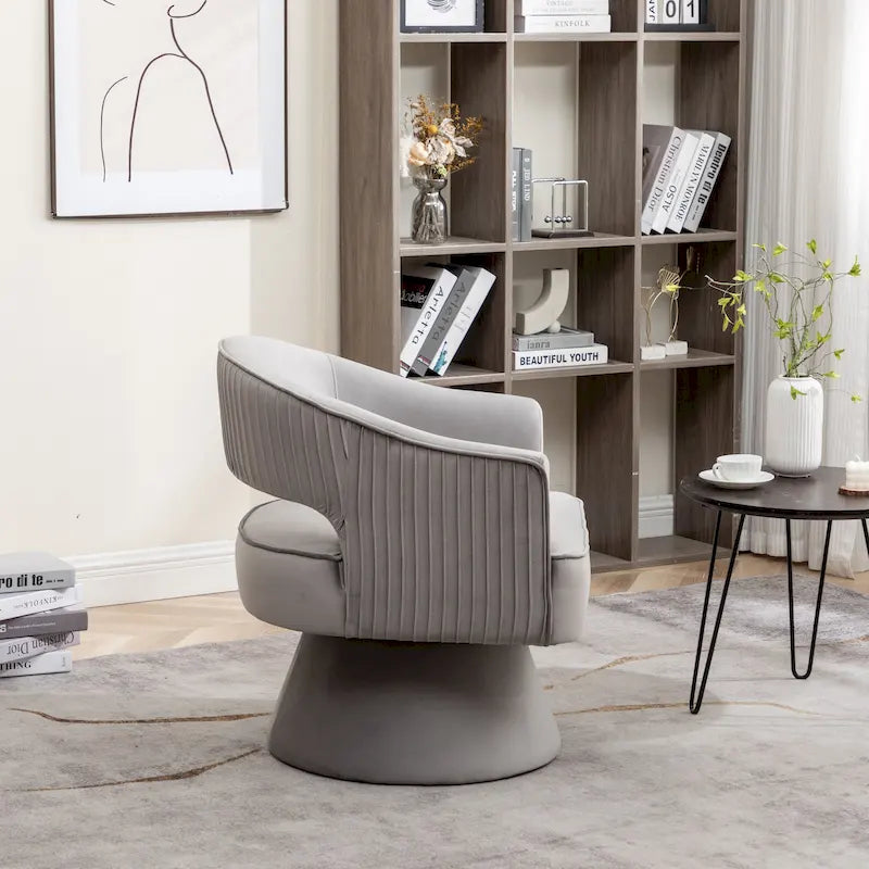 Modren Velvet Living Room Swivel Arm Barrel Chair with Tufted Back