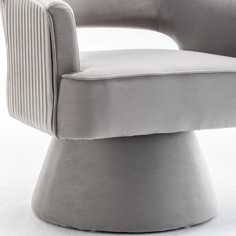 Modren Velvet Living Room Swivel Arm Barrel Chair with Tufted Back