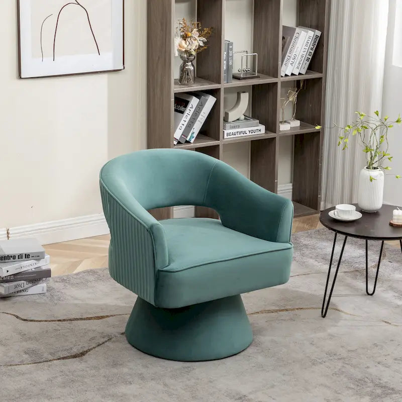 Modren Velvet Living Room Swivel Arm Barrel Chair with Tufted Back