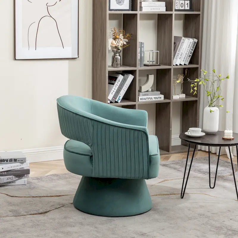 Modren Velvet Living Room Swivel Arm Barrel Chair with Tufted Back