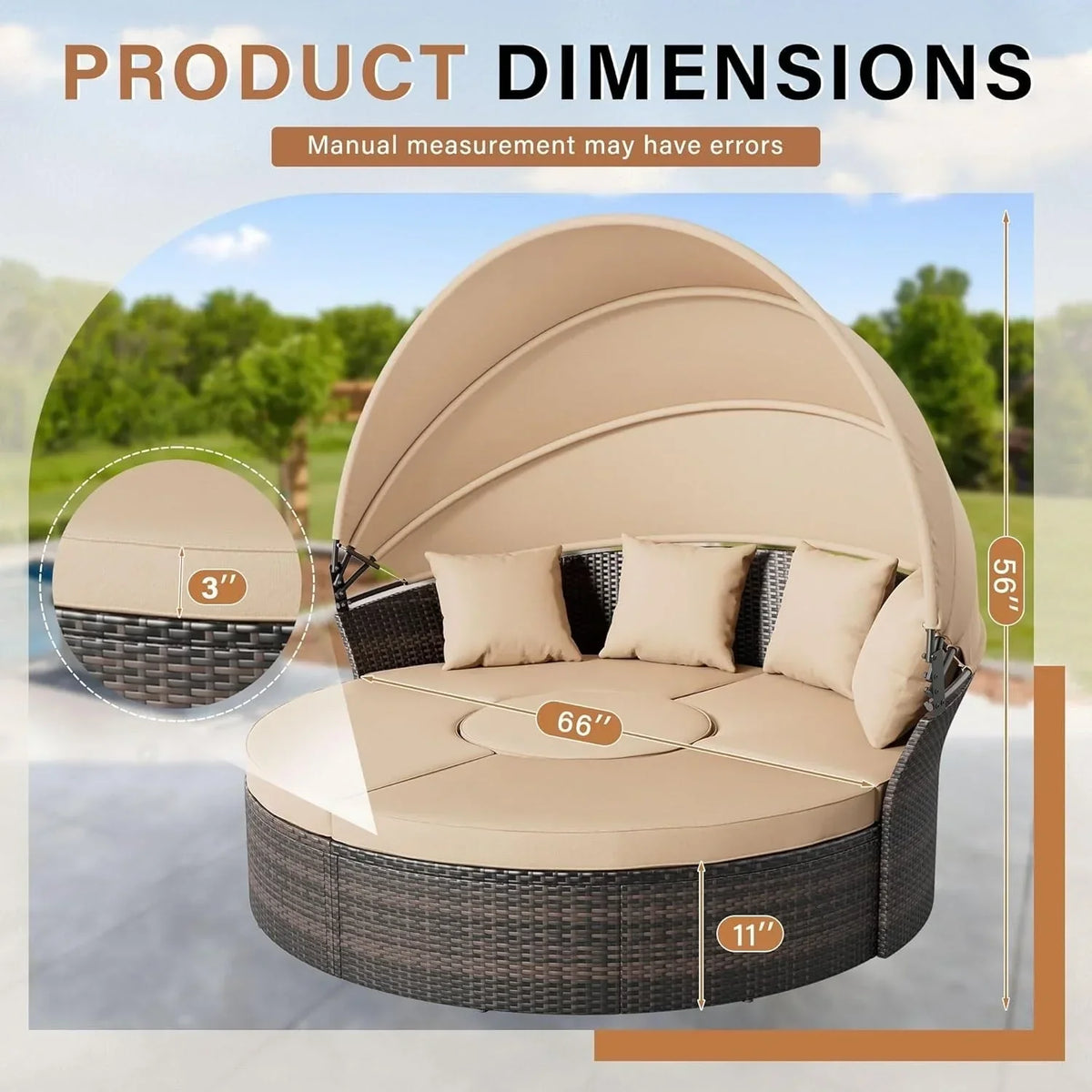 Salon de jardin Nuon 4 pièces/5 pièces avec méridienne en résine tressée et auvent, par Havenside Home
