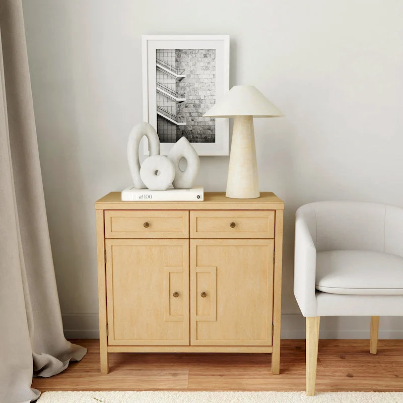 Modern Minimalist Wood Accent Storage Cabinet with Two Drawers