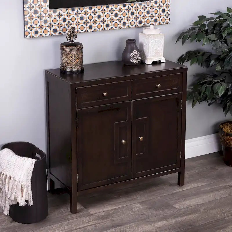 Modern Minimalist Wood Accent Storage Cabinet with Two Drawers