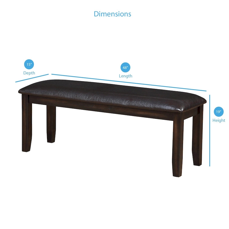 Banc de salle à manger en bois finition espresso antique et similicuir