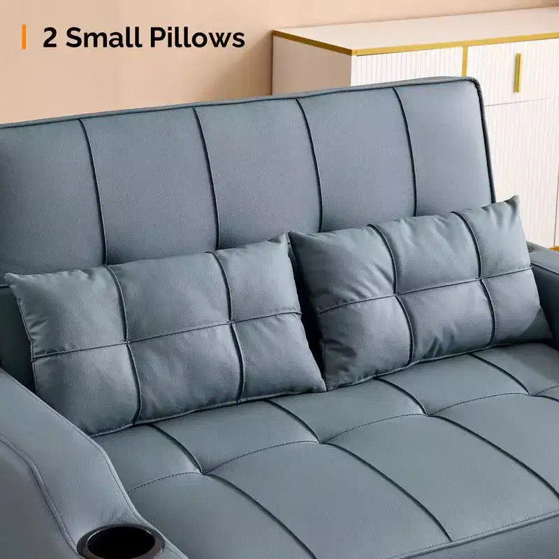 Gepolsterte, umwandelbare Schlafcouch mit Relaxfunktion aus Cat's-Claw-Leder, Kissen inklusive, für kleine Räume