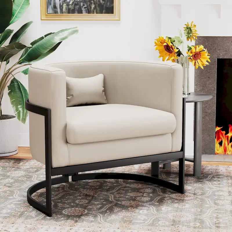 Akzentstuhl, moderner Sessel im Fassdesign aus Samt für das Wohnzimmer