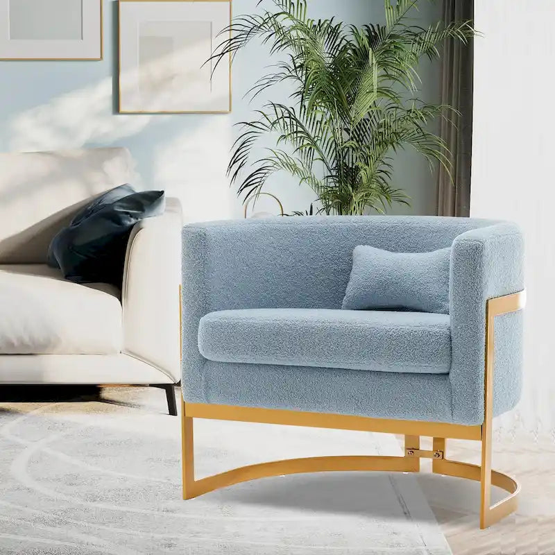 Akzentstuhl, moderner Sessel im Fassdesign aus Samt für das Wohnzimmer