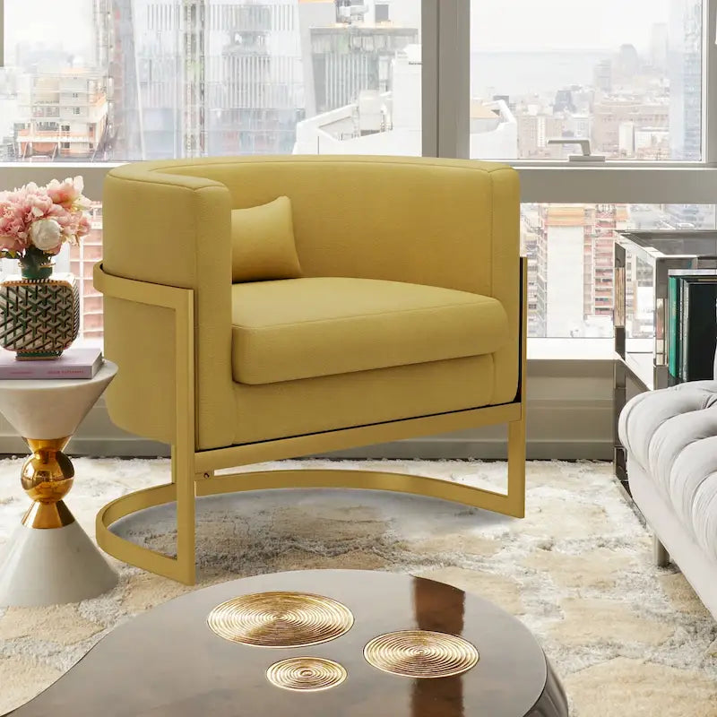 Akzentstuhl, moderner Sessel im Fassdesign aus Samt für das Wohnzimmer