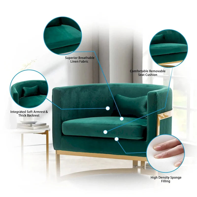 Akzentstuhl, moderner Sessel im Fassdesign aus Samt für das Wohnzimmer