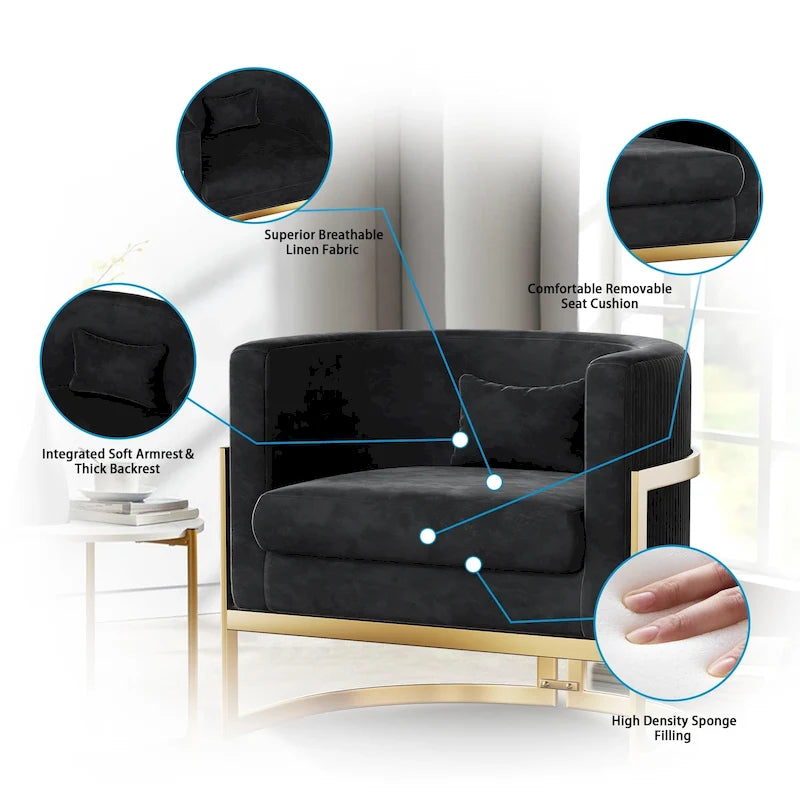 Accent Chair, Velvet Barrel Chair Modern Arm Chair for Living Room