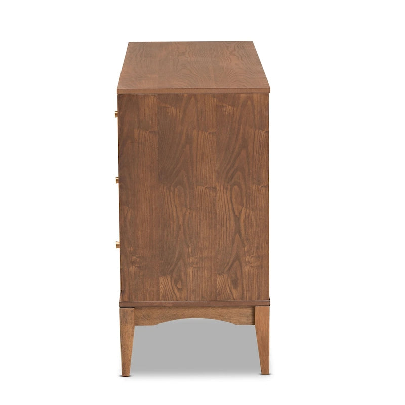 Commode moderne du milieu du siècle en bois finition frêne noyer, avec 6 tiroirs
